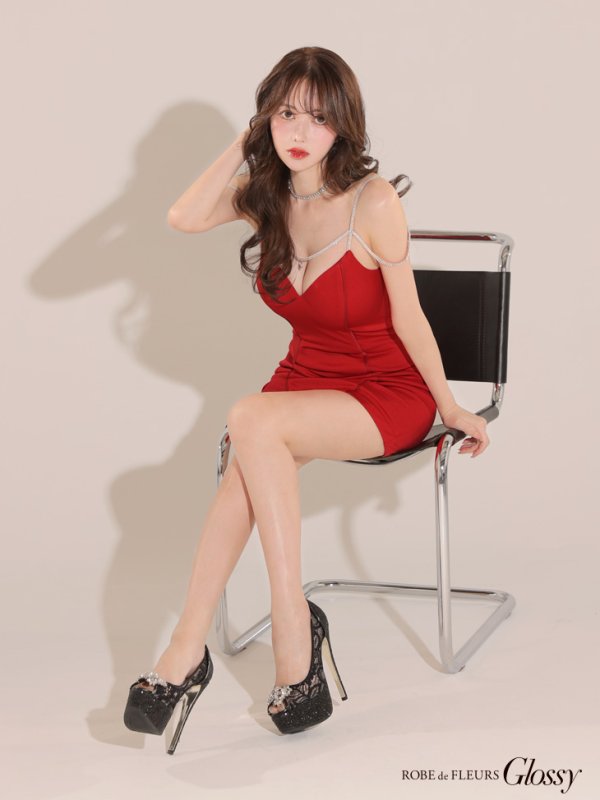 画像29: XSサイズあり【Glossy/グロッシー】ワンカラー/ キャミソール/ ビジュー/ ストレッチ/ タイト/ ミニドレス/ キャバドレス【HC02】 (29)