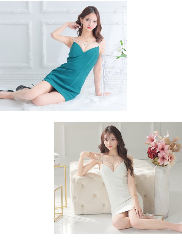 画像37: XSサイズあり【Glossy/グロッシー】ワンカラー/ キャミソール/ ビジュー/ ストレッチ/ タイト/ ミニドレス/ キャバドレス【HC02】 (37)