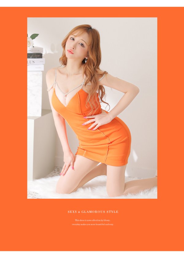 画像10: XSサイズあり【Glossy/グロッシー】ワンカラー/ キャミソール/ ビジュー/ ストレッチ/ タイト/ ミニドレス/ キャバドレス【HC02】 (10)