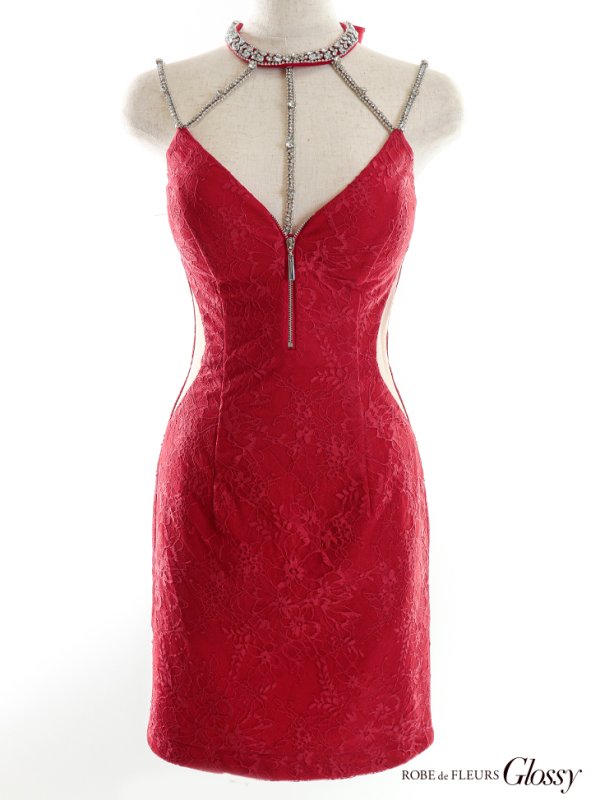 画像12: XSサイズあり【Glossy/グロッシー】デコルテビジュー/ フロントジップ/ リボンネック/ ストレッチ/ タイト/ ミニドレス/ キャバドレス【HC02】 (12)