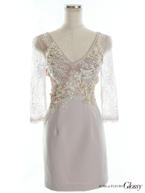 画像19: XSサイズあり【Glossy/グロッシー】立体フラワー/ レース/ 七分袖/ 長袖/ 袖あり/ ストレッチ/ タイト/ ミニドレス/ キャバドレス【HC02】 (19)