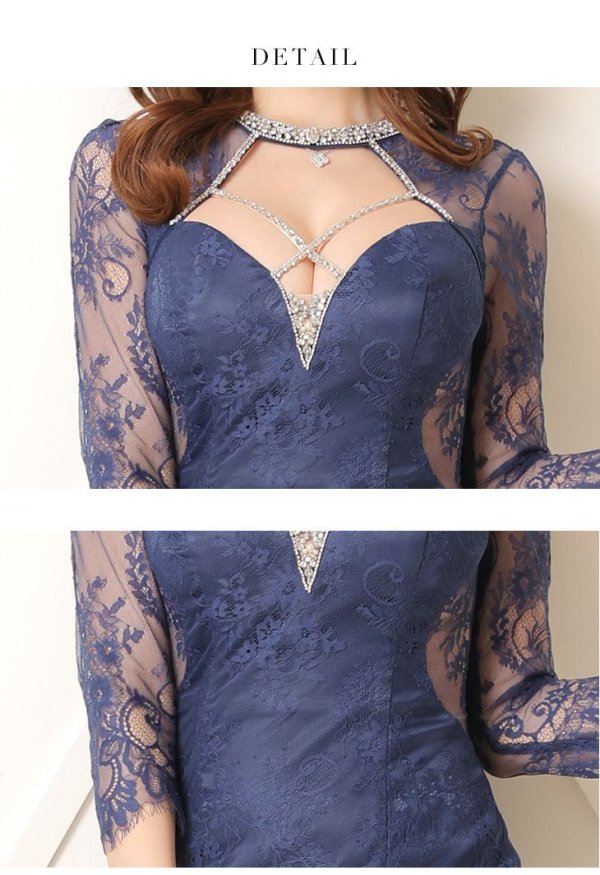 画像7: XS?Lサイズあり【Glossy/グロッシー】ビジュークロス/ レーススリーブ/ 七分袖/ 長袖/ 袖あり/ タイト/ ミニドレス/ キャバドレス【HC02】 (7)