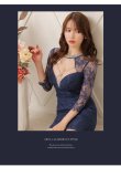 画像10: XS〜Lサイズあり【ROBE de FLEURS Glossy/ローブ・ド・フルール グロッシー】ビジュークロス/ レーススリーブ/ 七分袖/ 長袖/ 袖あり/ タイト/ ミニドレス/ キャバドレス[OF2] (10)