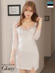 画像2: 【ROBE de FLEURS Glossy/ローブ・ド・フルール グロッシー】袖あり/ バストビジュー/ レーススリーブ/ 七分袖/ 長袖/ ストレッチ/ タイト/ ミニドレス/ キャバドレス[OF2] (2)
