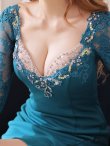 画像14: 【ROBE de FLEURS Glossy/ローブ・ド・フルール グロッシー】袖あり/ バストビジュー/ レーススリーブ/ 七分袖/ 長袖/ ストレッチ/ タイト/ ミニドレス/ キャバドレス[OF2] (14)