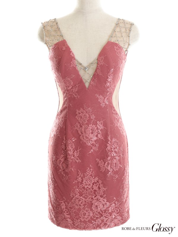 画像12: XSサイズあり【Glossy/グロッシー】ショルダービジュー/ ノースリーブ/ 総レース/ ストレッチ/ タイト/ ミニドレス/ キャバドレス【HC02】 (12)