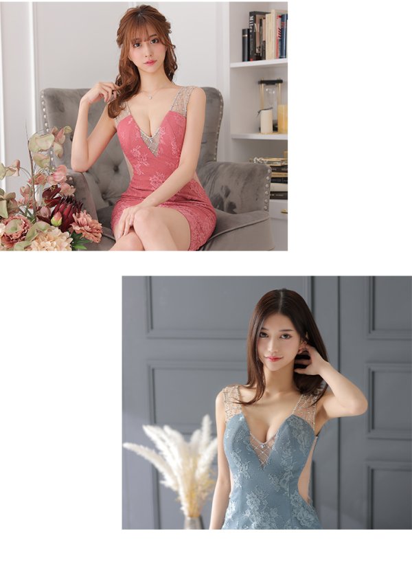 画像6: XSサイズあり【Glossy/グロッシー】ショルダービジュー/ ノースリーブ/ 総レース/ ストレッチ/ タイト/ ミニドレス/ キャバドレス【OF08】 (6)