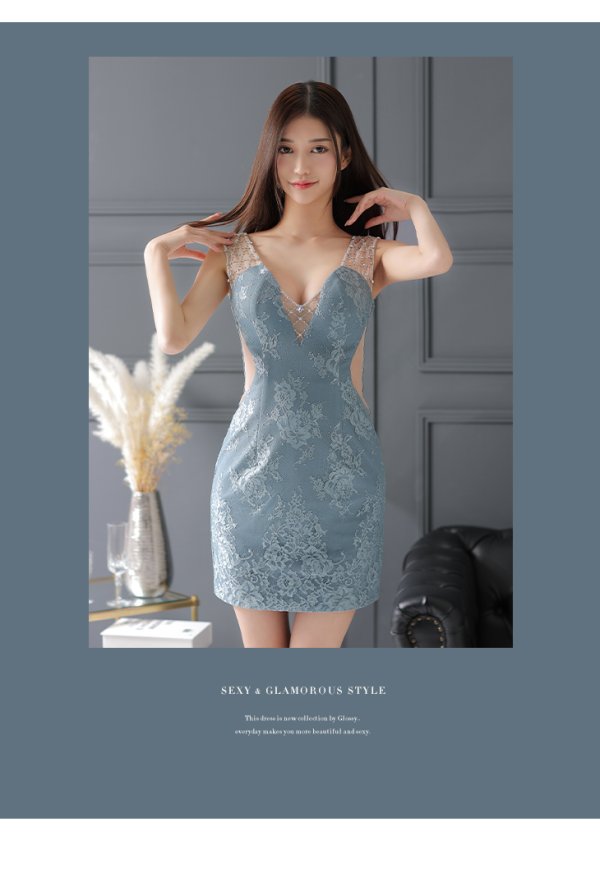 画像5: XSサイズあり【Glossy/グロッシー】ショルダービジュー/ ノースリーブ/ 総レース/ ストレッチ/ タイト/ ミニドレス/ キャバドレス【OF08】 (5)