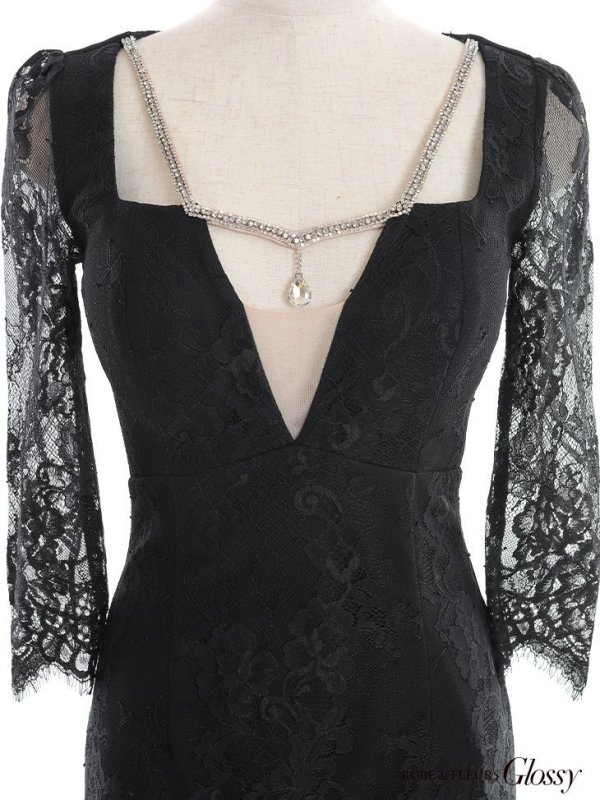画像17: XS-Lサイズあり【Glossy/グロッシー】バストビジュー/ レーススリーブ/ 袖あり/ ワンカラー/ 総レース/ タイト/ ミニドレス/ キャバドレス【OF08】 (17)