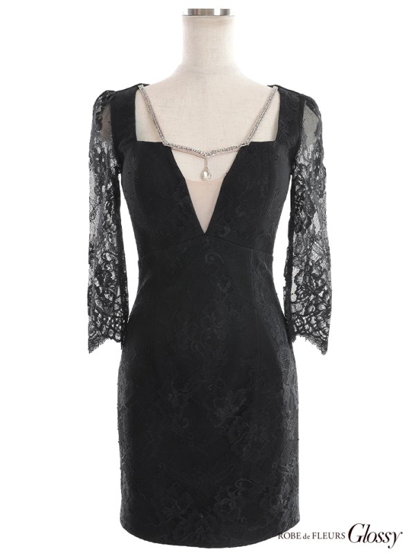 画像20: XS-Lサイズあり【Glossy/グロッシー】バストビジュー/ レーススリーブ/ 袖あり/ ワンカラー/ 総レース/ タイト/ ミニドレス/ キャバドレス【OF08】 (20)