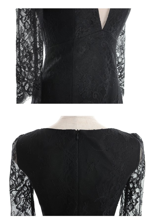 画像22: XS-Lサイズあり【Glossy/グロッシー】バストビジュー/ レーススリーブ/ 袖あり/ ワンカラー/ 総レース/ タイト/ ミニドレス/ キャバドレス【OF08】 (22)