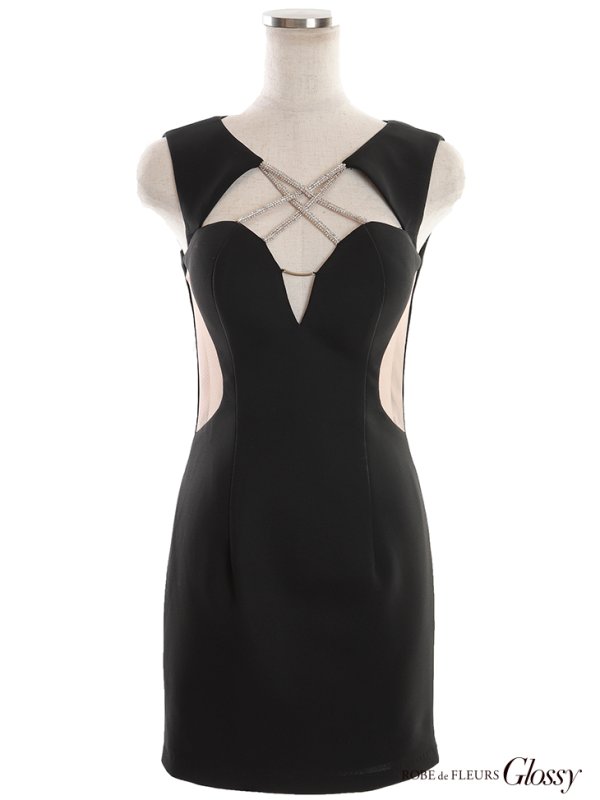 画像21: XS-Lサイズあり【Glossy/グロッシー】クロスビジュー/ ストレッチ/ カットアウト/ サイドシアー/ タイト/ ミニドレス/ キャバドレス【OF08】 (21)