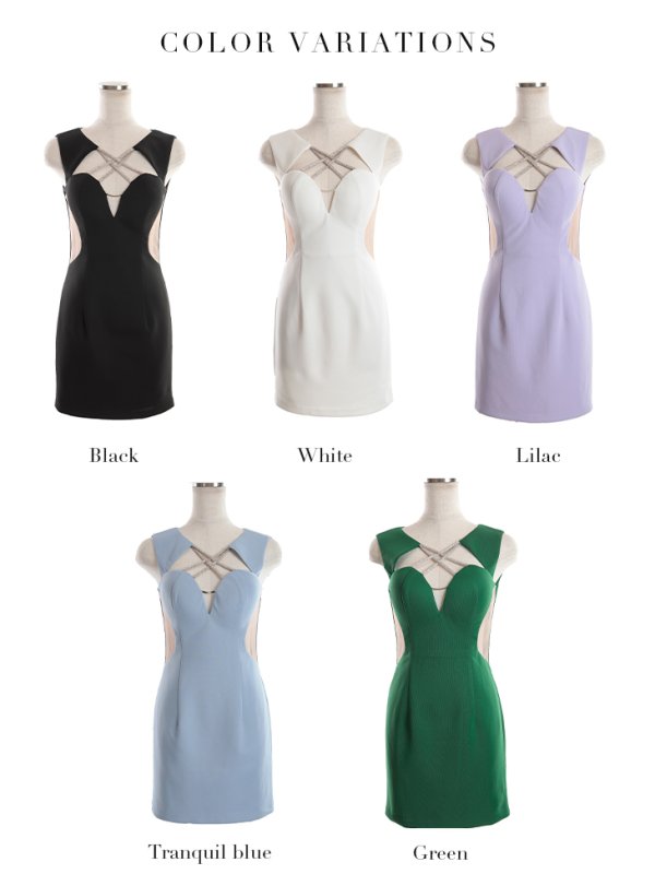 画像24: XS-Lサイズあり【Glossy/グロッシー】クロスビジュー/ ストレッチ/ カットアウト/ サイドシアー/ タイト/ ミニドレス/ キャバドレス【OF08】 (24)