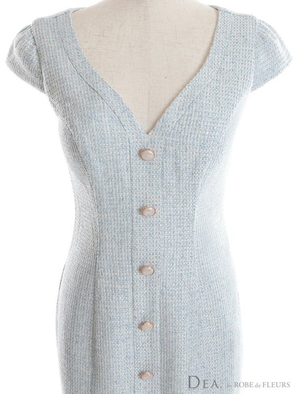 画像14: Lサイズあり【DEA./ディア】ラメ入りスプリングツイード/ マーメイド/ タイト/ ミディアム丈/ ワンピース/ キャバドレス【OF08】 (14)