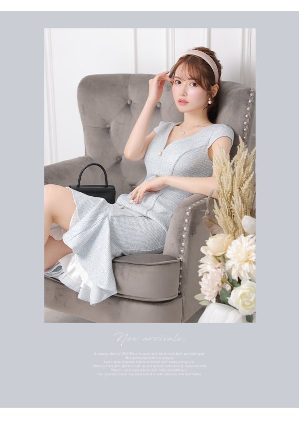 画像7: Lサイズあり【DEA./ディア】ラメ入りスプリングツイード/ マーメイド/ タイト/ ミディアム丈/ ワンピース/ キャバドレス【OF08】 (7)