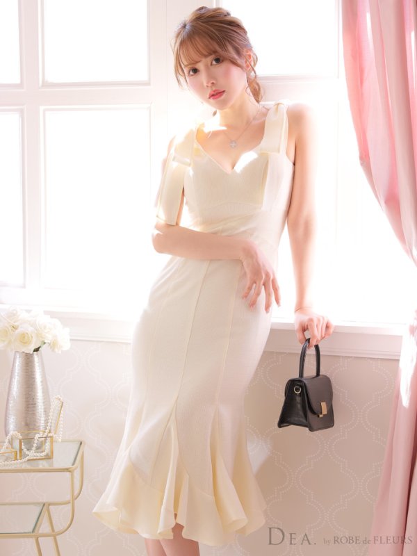 画像12: XS-Lサイズあり【DEA./ディア】ショルダーリボン/ マーメイド/ ノースリーブ/ ワンカラー/ ミモレ丈/ ミディアムドレス/ キャバドレス[OF2] (12)