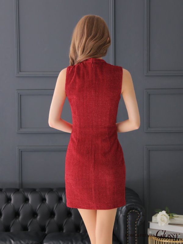 画像4: XSサイズあり【Glossy/グロッシー】フロントジッパー/ バストボタン/ ノースリーブ/ シンプル/ ワンカラー/ タイト/ ミニドレス/ キャバドレス【OF08】 (4)