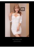 画像7: XSサイズあり【ROBE de FLEURS Glossy/ローブ・ド・フルール グロッシー】袖あり/ バックルフロント/ ジッパー/ ワンカラー/ ストレッチ/ タイト/ ミニドレス/ キャバドレス[OF2] (7)