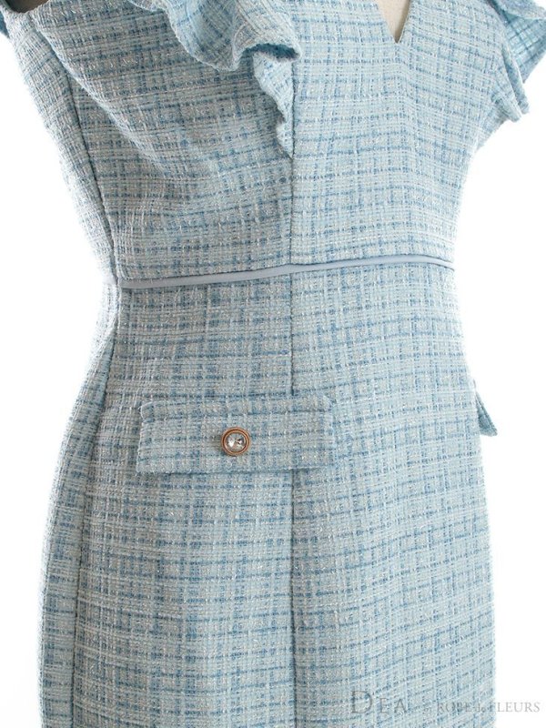 画像8: XS-Lサイズあり【DEA./ディア】スプリングツイード/ フリル/ パールボタン/ タイト/ ワンピース/ ミニドレス/ キャバドレス【OF08】 (8)