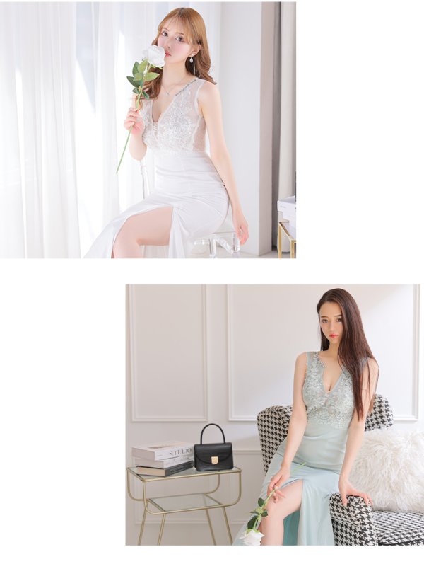 画像6: Lサイズあり【Glossy/グロッシー】ビジュー/ バストカット/ レース/ スリット/ タイト/ ロングドレス/ キャバドレスlong[OF08] (6)