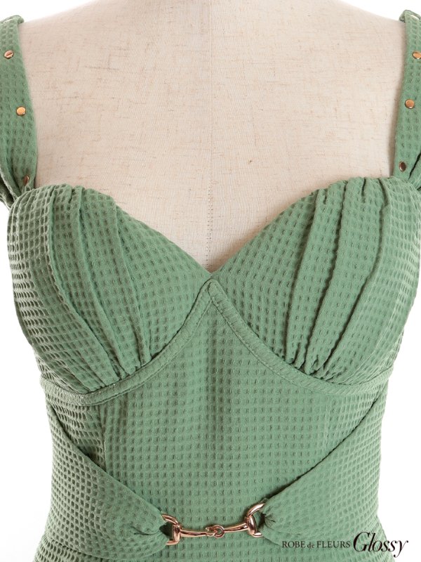 画像10: XSサイズあり【Glossy/グロッシー】スタッズ/ バックル/ ワンカラー/ ストレッチ/ ビスチェ/ タイト/ ミニドレス/ キャバドレス【OF08】 (10)