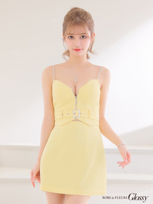 画像31: XSサイズあり【Glossy/グロッシー】ジッパー/ ベルト/ キャミ/ セットアップ/ シンプル/ ワンカラー/ ミニドレス/ キャバドレス【OF08】 (31)