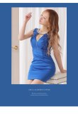 画像2: XSサイズあり【ROBE de FLEURS Glossy/ローブ・ド・フルール グロッシー】フロントジップ/ フラワーモチーフ/ レース/ ネックビジュー/ サイドシアー/ タイト/ ミニドレス/ キャバドレス[OF2] (2)