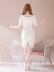 画像15: Lサイズあり【DEA. by ROBE de FLEURS/ディアバイローブドフルール】リブニット/ レース/ 半袖/ 五分袖/ 袖あり/ 膝丈/ タイト/ セットアップ/ ミディアムドレス/ キャバドレス[OF2] (15)