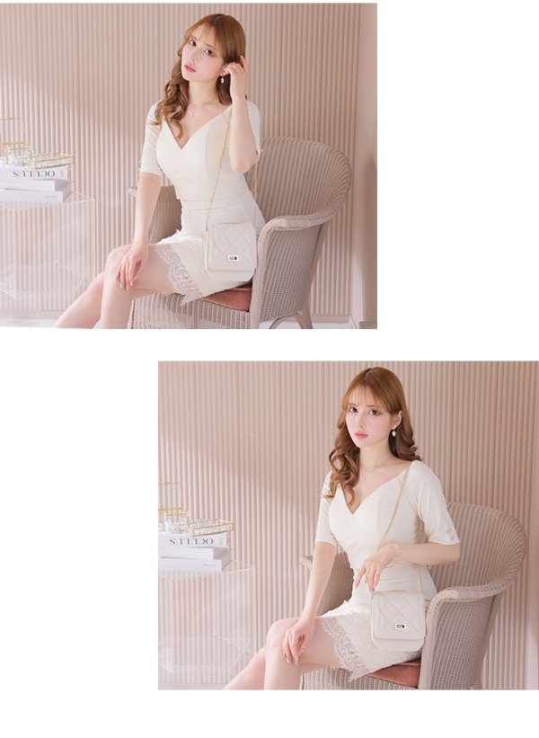 画像7: Lサイズあり【DEA./ディア】リブニット/ レース/ 半袖/ 五分袖/ 袖あり/ 膝丈/ タイト/ セットアップ/ ミディアムドレス/ キャバドレス【OF08】 (7)