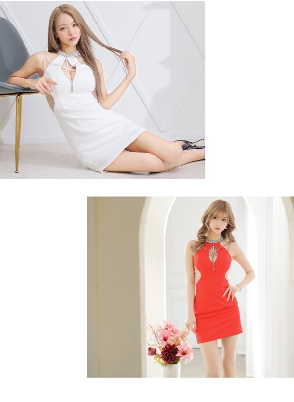 画像5: XSサイズあり【Glossy/グロッシー】ホルターネック/ ジッパー/ キャミ/ シンプル/ ワンカラー/ タイト/ ミニドレス/ キャバドレス【OF08】 (5)