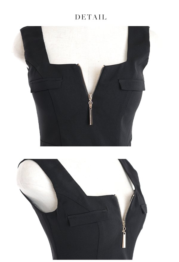 画像46: XSサイズあり【Glossy/グロッシー】フロントジップ/ スタッズ/ ストレッチ/ ワンカラー/ タイト/ ミディアムドレス/ キャバドレス【丈違いあり】【OF08】 (46)