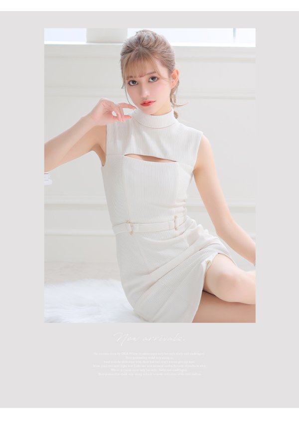 画像3: XS-Lサイズあり【DEA./ディア】バストカット/ バックル/ ワンカラー/ ノースリーブ/ タイト/ 膝丈/ ミディアムドレス/ キャバドレス【OF08】 (3)