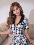 画像19: XSサイズあり【ROBE de FLEURS Glossy/ローブ・ド・フルール グロッシー】セットアップ/ チェック/ ツイード/ 半袖/ フロントジップ/ タイト/ ミニドレス/ キャバドレス[OF2] (19)