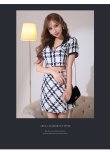 画像20: XSサイズあり【ROBE de FLEURS Glossy/ローブ・ド・フルール グロッシー】セットアップ/ チェック/ ツイード/ 半袖/ フロントジップ/ タイト/ ミニドレス/ キャバドレス[OF2] (20)