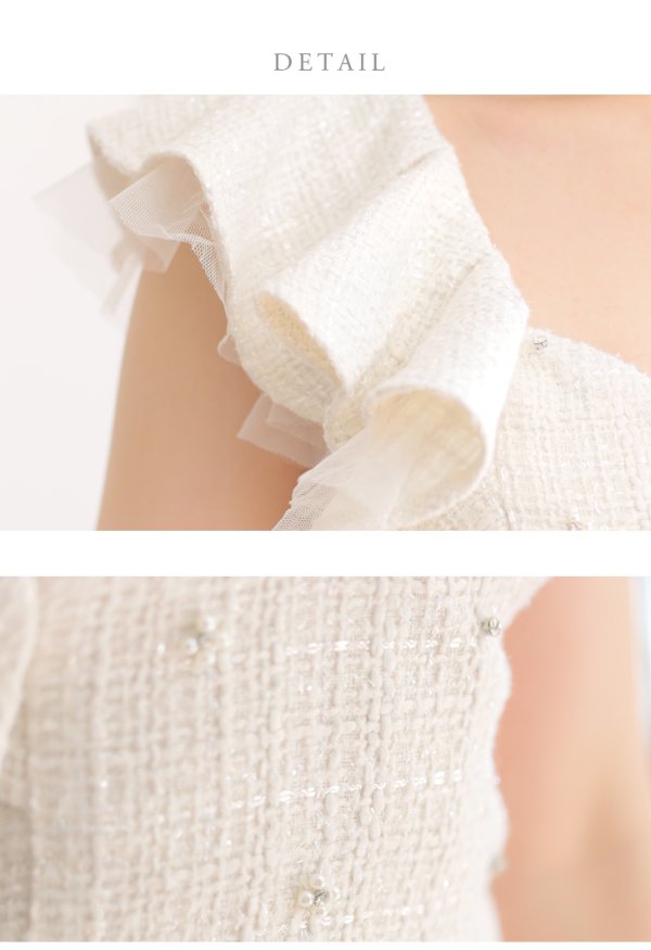 画像11: XSサイズあり【ROBE de FLEURS/ローブドフルール】フリルワンショルダー/ ビジュー/ ラメツイード/ タイト/ セットアップ/ ミニドレス/ キャバドレス[OF08] (11)