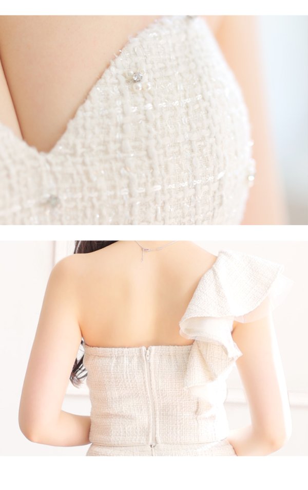 画像12: XSサイズあり【ROBE de FLEURS/ローブドフルール】フリルワンショルダー/ ビジュー/ ラメツイード/ タイト/ セットアップ/ ミニドレス/ キャバドレス[OF08] (12)