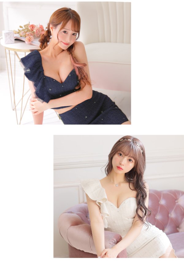 画像9: XSサイズあり【ROBE de FLEURS/ローブドフルール】フリルワンショルダー/ ビジュー/ ラメツイード/ タイト/ セットアップ/ ミニドレス/ キャバドレス[OF08] (9)