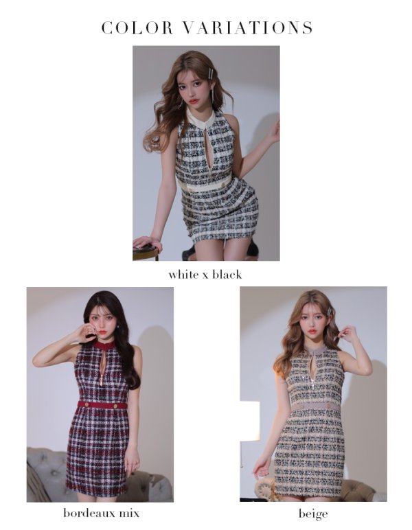 画像15: XSサイズあり【Glossy/グロッシー】フロントジッパー/ チェック柄ツイード/ ツイード/ ノースリーブ/ タイト/ ミニドレス/ キャバドレス[OF2] (15)
