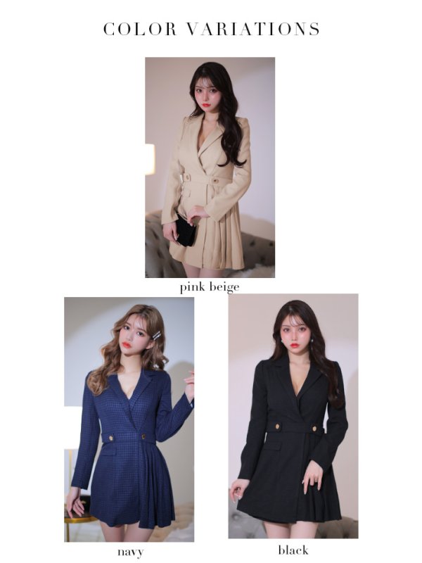 画像15: XS-Lサイズあり【Glossy/グロッシー】スーツライク/ プリーツスカート/ インナーボトムス付/ ツイード/ ワンピース/ミニドレス/ キャバドレス【OF08】 (15)