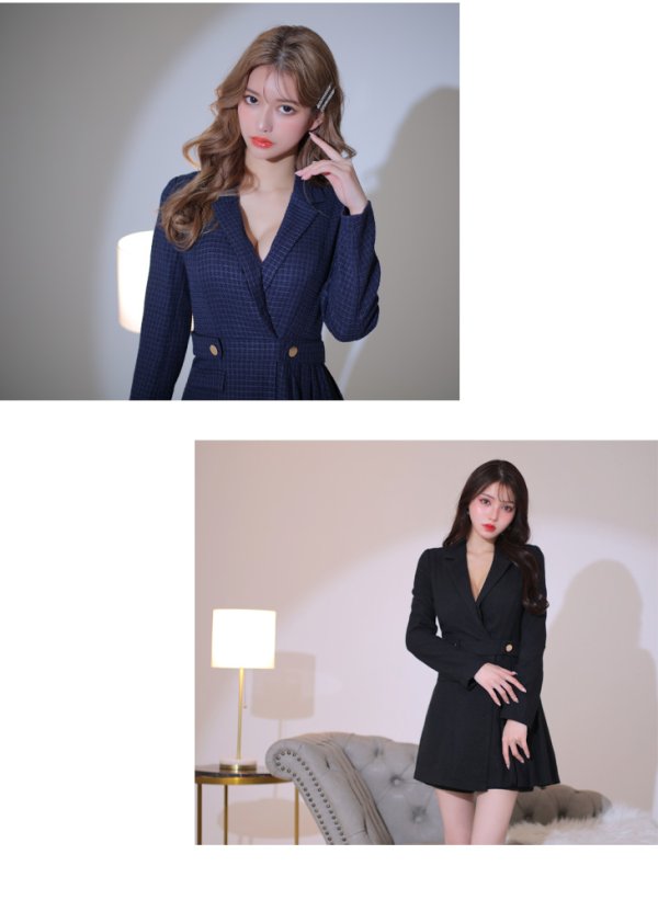 画像9: XS-Lサイズあり【Glossy/グロッシー】スーツライク/ プリーツスカート/ インナーボトムス付/ ツイード/ ワンピース/ミニドレス/ キャバドレス【OF08】 (9)