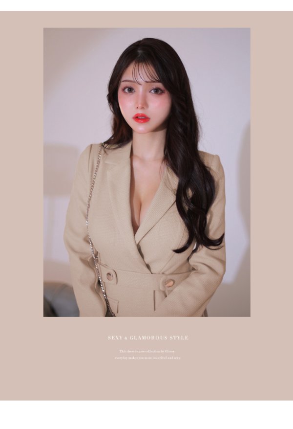 画像11: XS-Lサイズあり【Glossy/グロッシー】スーツライク/ プリーツスカート/ インナーボトムス付/ ツイード/ ワンピース/ミニドレス/ キャバドレス【OF08】 (11)