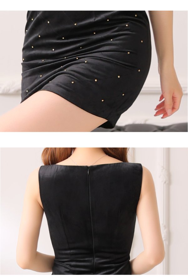 画像48: XS-Lサイズあり【Glossy/グロッシー】スタッズ/ キルティング/ フロントジッパー/ ノースリーブ/ シンプル/ ワンカラー/ タイト/ ミニドレス/ キャバドレス【OF08】 (48)