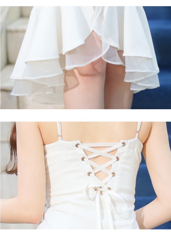 画像29: Lサイズあり【DEA./ディア】マーメイド/ スエード/ フロントボタン/ キャミソール/ ワンカラー/ フリルテール/ ミディアムドレス/ キャバドレス【OF08】 (29)