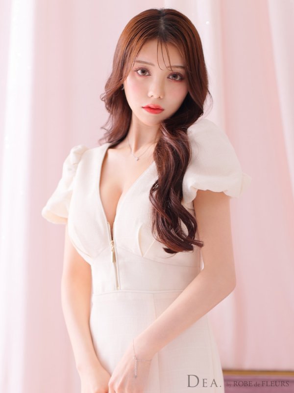 画像17: Lサイズあり【DEA./ディア】フロントジッパー/ パフスリーブ/ ミディアム丈/ ワンピース/ キャバドレス[OF2] (17)