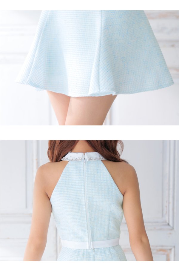 画像13: XSサイズあり【ROBE de FLEURS/ローブドフルール】ツイード/ ジップ/ 襟付き/ ホルター/ ビジュー/ フレア/ セットアップ/ ミニドレス/ キャバドレス[OF08] (13)