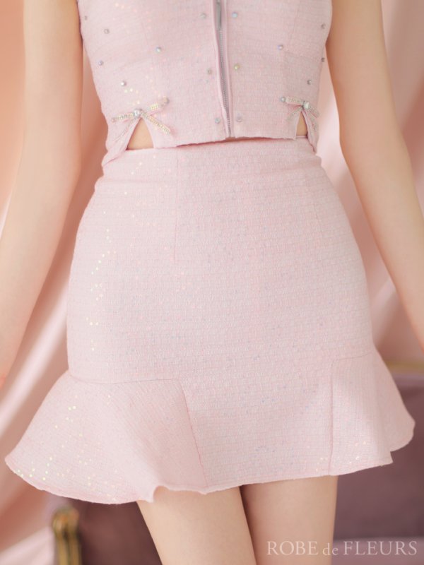 画像25: XSサイズあり【ROBE de FLEURS/ローブドフルール】 セットアップ/ キャミソール/ビジュー/ リボン/ フロントジップ/ ツイード/ フレア/ ミニドレス/ キャバドレス[OF08] (25)