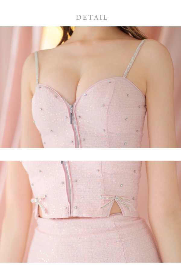 画像29: XSサイズあり【ROBE de FLEURS/ローブドフルール】 セットアップ/ キャミソール/ビジュー/ リボン/ フロントジップ/ ツイード/ フレア/ ミニドレス/ キャバドレス[OF08] (29)