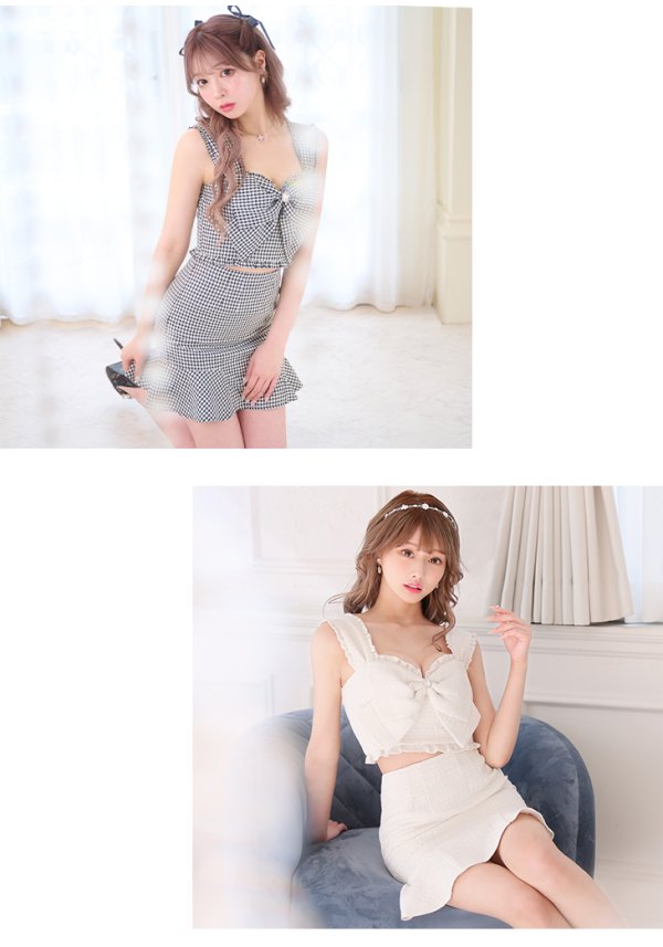 画像3: XSサイズあり【ROBE de FLEURS/ローブドフルール】ツイード/ リボン/ ビジュー/ マーメイド/ フリル/ セットアップ/ ミニドレス/ キャバドレス[OF08] (3)