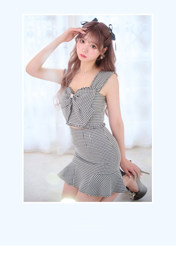 画像2: XSサイズあり【ROBE de FLEURS/ローブドフルール】ツイード/ リボン/ ビジュー/ マーメイド/ フリル/ セットアップ/ ミニドレス/ キャバドレス[OF08] (2)