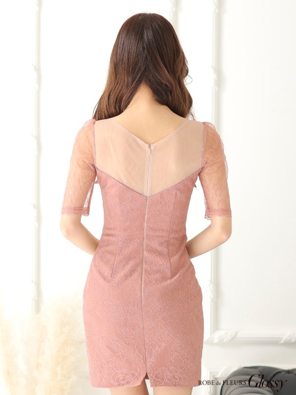 画像15: XSサイズあり【Glossy/グロッシー】刺繍レース/ バストビジュー/ 袖あり/ 総レース/ ワンカラー/ タイト/ ミニドレス/ キャバドレス[OF08] (15)